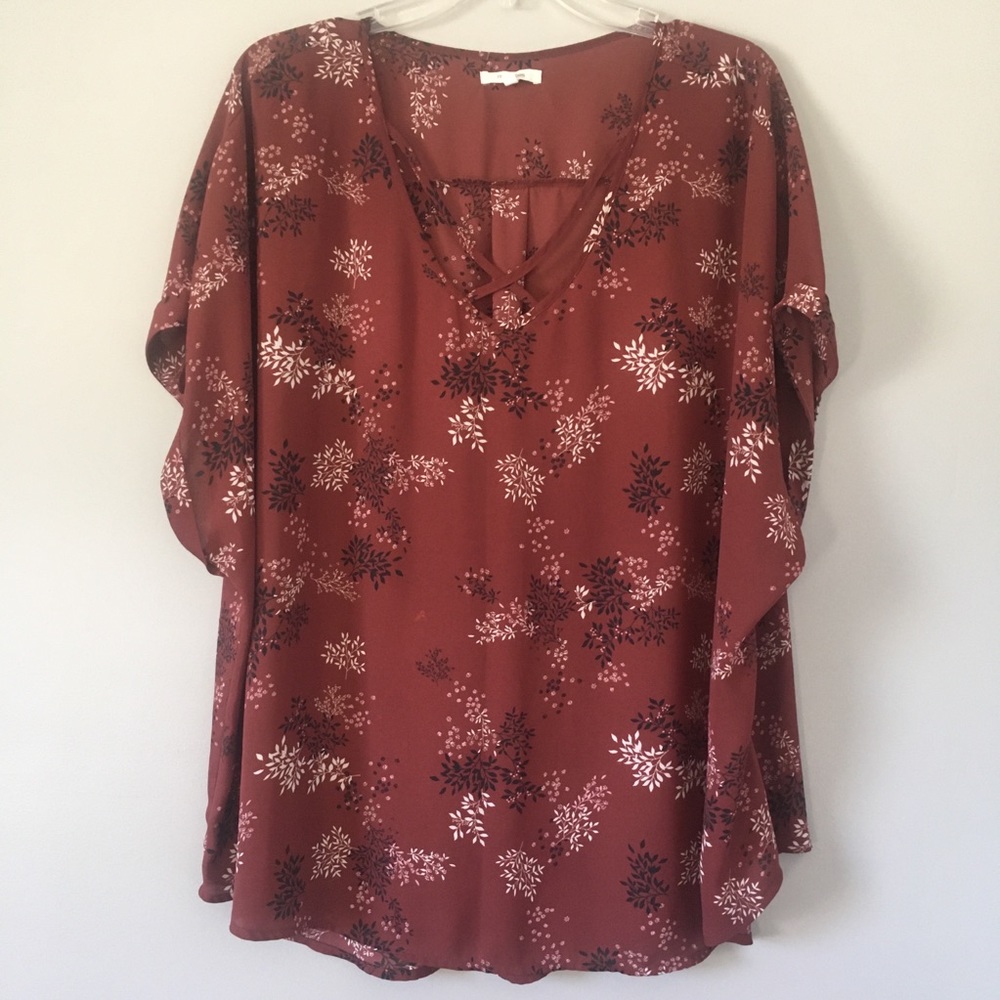 Burgundy floral print blouse